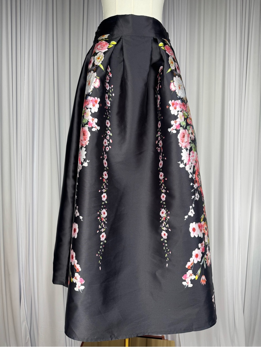 Choies Women's High Waist Sakura Print Flared Maxi A-line Skirt M Black